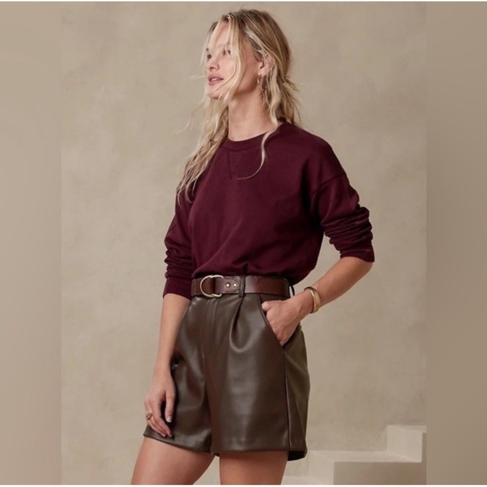 Banana Republic Women's 8 Faux Vegan Leather Shorts Chocolate Brown High‎ Rise